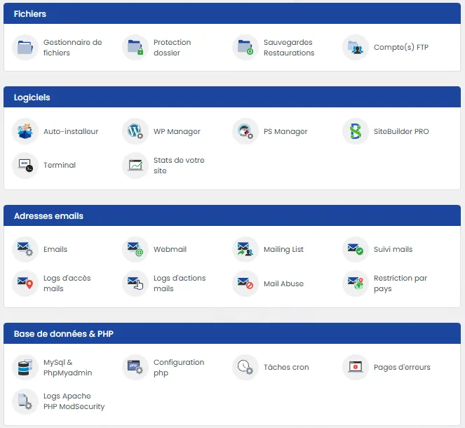 Interface espace client LWS - Dashboard hébergement web