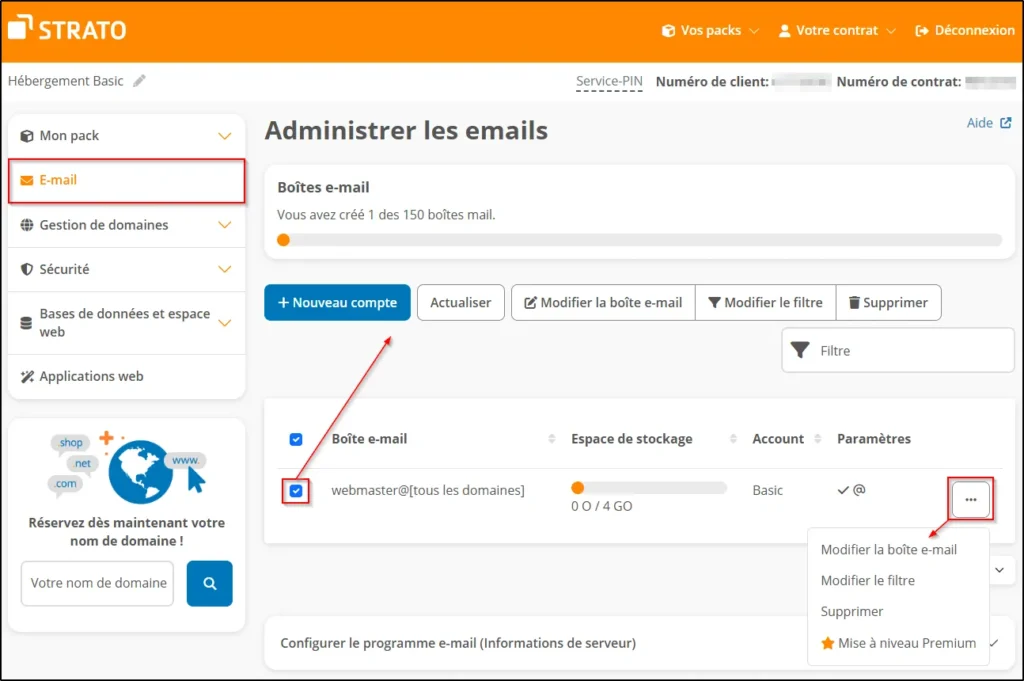 Comment créer mes boîtes email