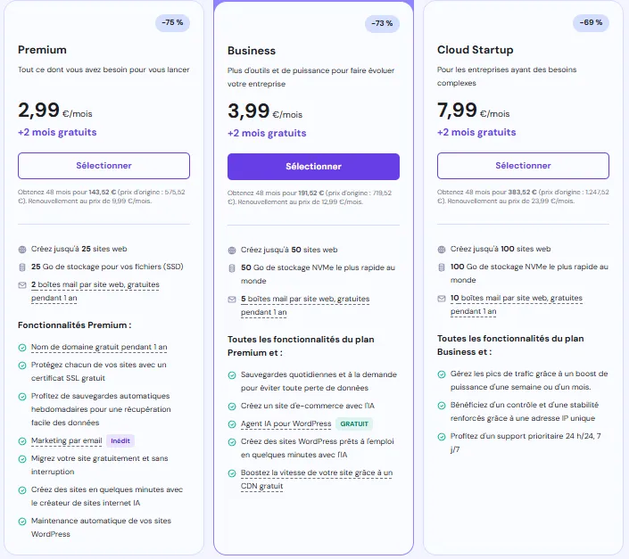 Plans d'Hébergement et Tarifs