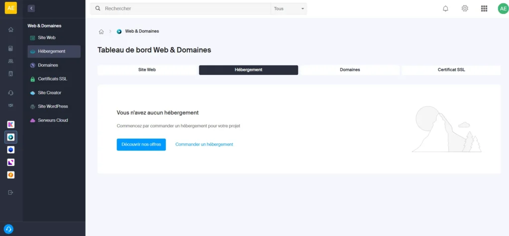 Tableau de bord Infomaniak