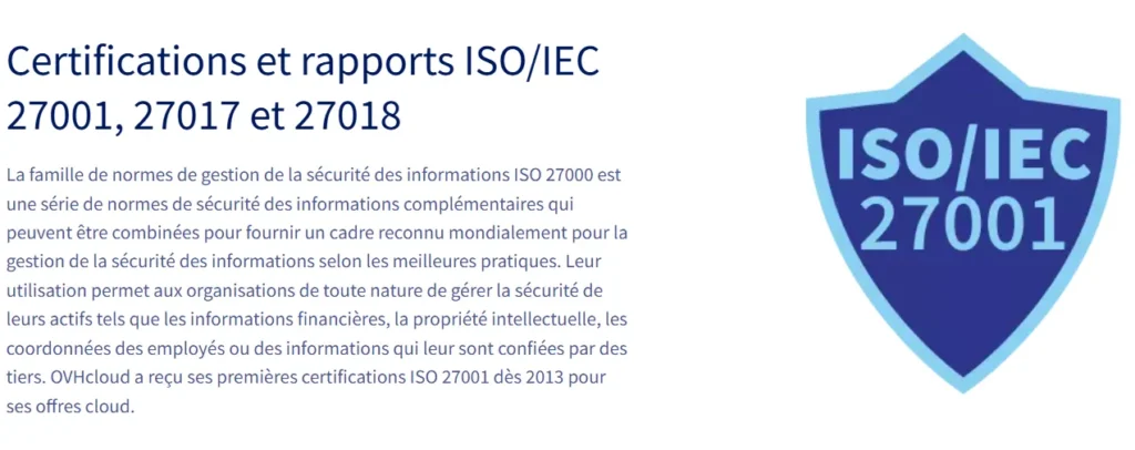 Certifications de sécurité ISO 27001 OVHcloud
