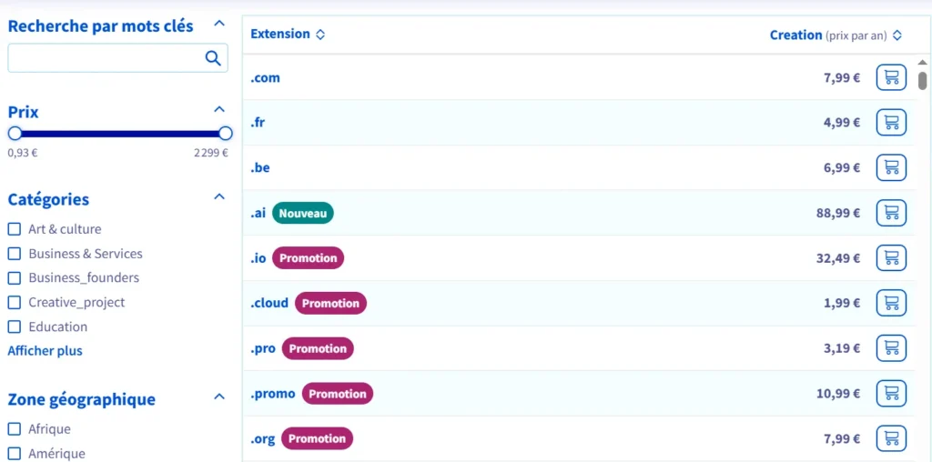 OVHcloud gestion de noms de domaine et DNS